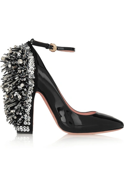 Shop Rochas Embellished Patent-leather Mary Jane Pumps In Black