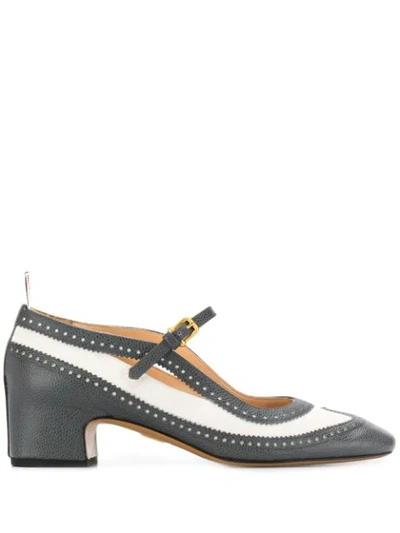 Shop Thom Browne Pebbled Mary-jane 40mm Pumps In Grey