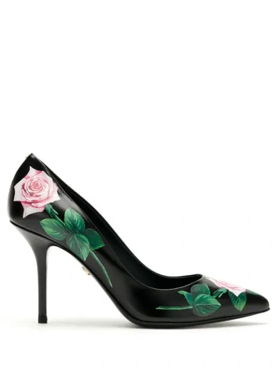 Shop Dolce & Gabbana Rose Print 100mm Pumps In Black