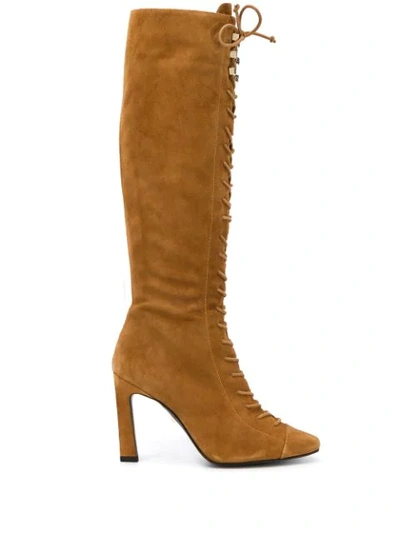 Shop Greymer Knee-high Lace Up Boots In Crosta Tan