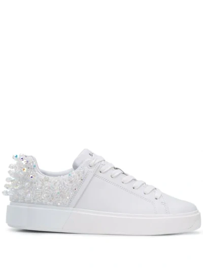 Shop Balmain Crystal Embellished B-court Sneakers In White