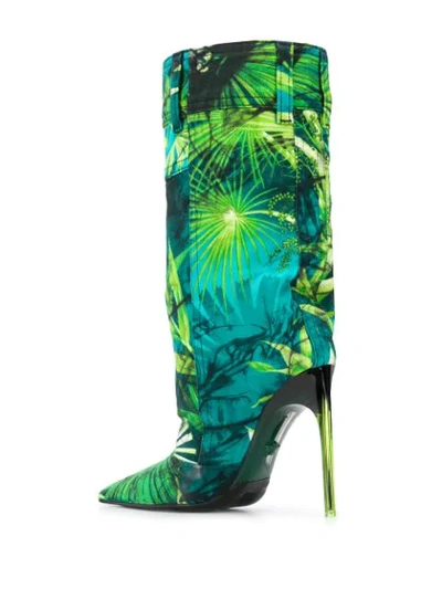 Shop Versace Jungle Print Stiletto Boots In Green