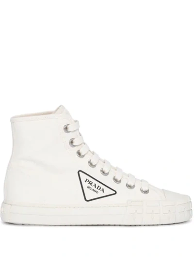 Shop Prada Logo High-top Sneakers In White