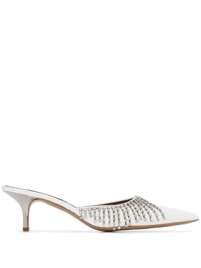 Shop Area 50mm Fringed Crystal-embellished Mules In White