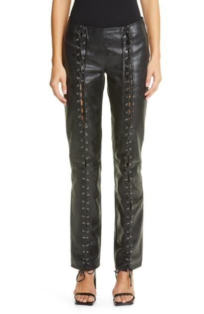black lace up leather pants