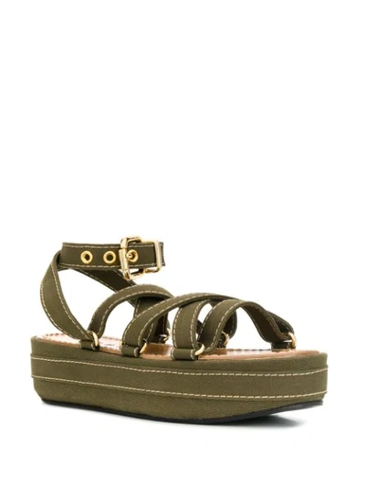 Shop Marni Strappy Wedge Sandals In Green