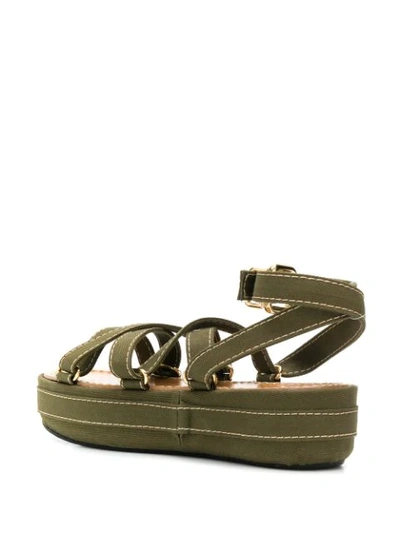 Shop Marni Strappy Wedge Sandals In Green