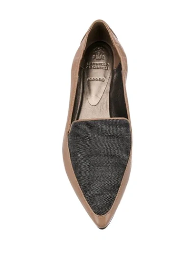 Shop Brunello Cucinelli Pointed Leather Loafers In Brown