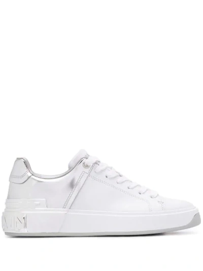 Shop Balmain Metallic Heel Sneakers In White