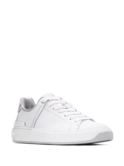 Shop Balmain Metallic Heel Sneakers In White