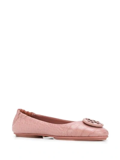 Shop Tory Burch Minnie Travel Croc-embossed Ballet Flats In Pink