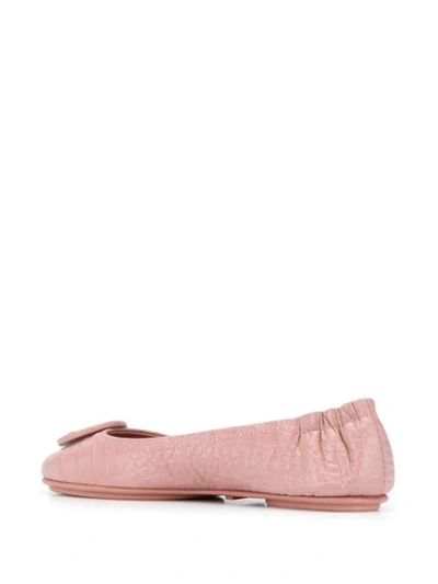 Shop Tory Burch Minnie Travel Croc-embossed Ballet Flats In Pink