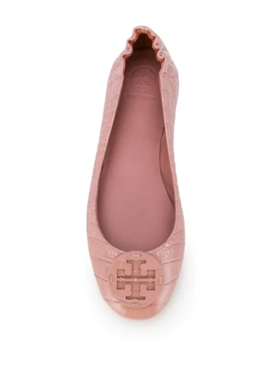 Shop Tory Burch Minnie Travel Croc-embossed Ballet Flats In Pink