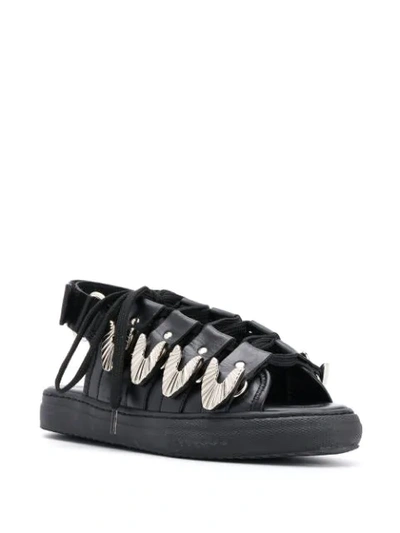 Shop Toga Buckled Cage Slingback Sandals In Black