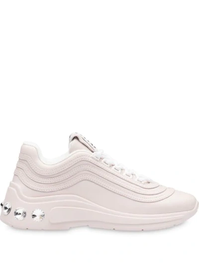 Shop Miu Miu Crystal-embellished Sneakers In Neutrals