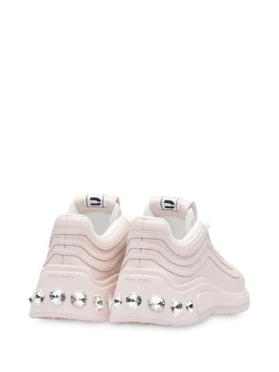 Shop Miu Miu Crystal-embellished Sneakers In Neutrals