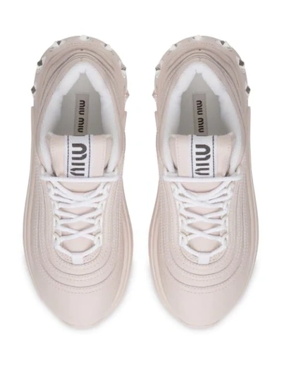 Shop Miu Miu Crystal-embellished Sneakers In Neutrals