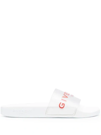 Shop Givenchy Logo-appliqued Slides In White