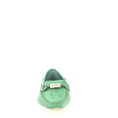 Shop Sergio Rossi Moccasins Embossed Smooth Leather Metal Decorations Green In 绿色