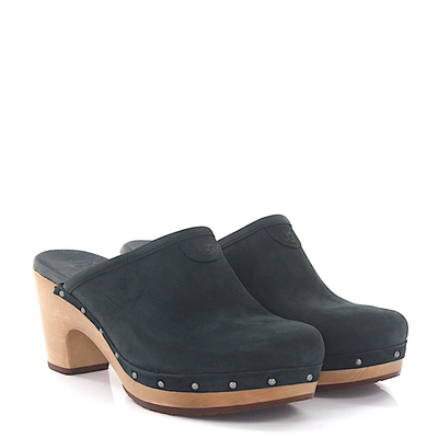 UGG CLOGS NUBUCK LOGO BLACK SAND 