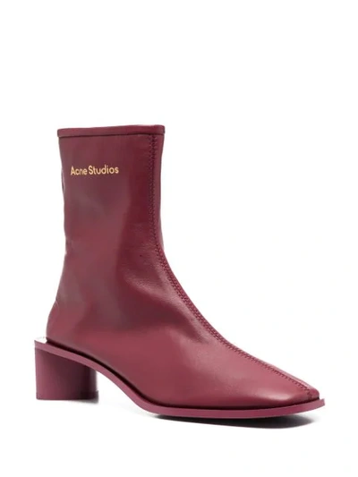 Shop Acne Studios Branded Leather Ankle Boots In Red