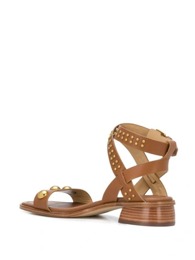 Shop Michael Michael Kors Luggage Studded Sandals In Brown