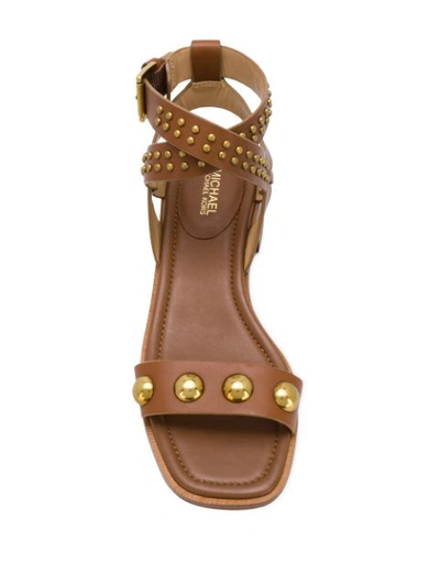 Shop Michael Michael Kors Luggage Studded Sandals In Brown