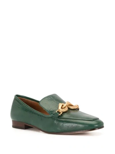 Shop Tory Burch Jessa Chain-embellished Loafers In Green