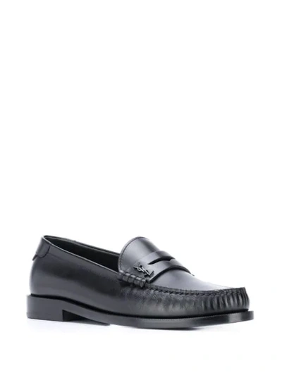 Shop Saint Laurent Block Heel Loafers In Black