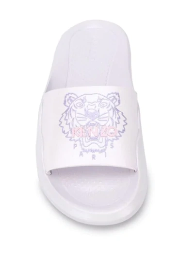 Shop Kenzo Tiger-embossed Slides In White