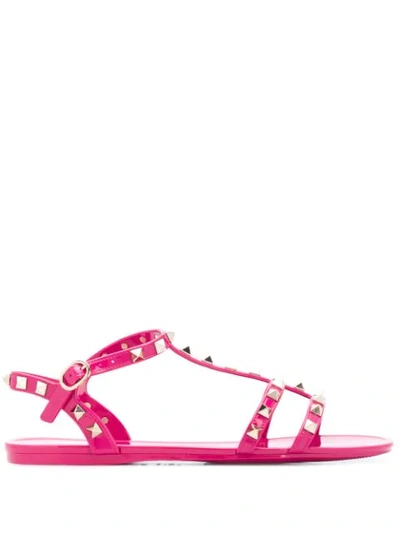 Shop Valentino Rockstud Rubber Flip-flops In Pink