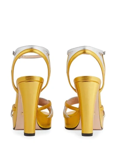 Shop Gucci Metallic Strappy Platform Sandals In Gold