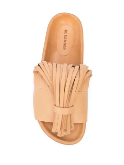 Shop Jil Sander Fringed Leather Sliders In Neutrals