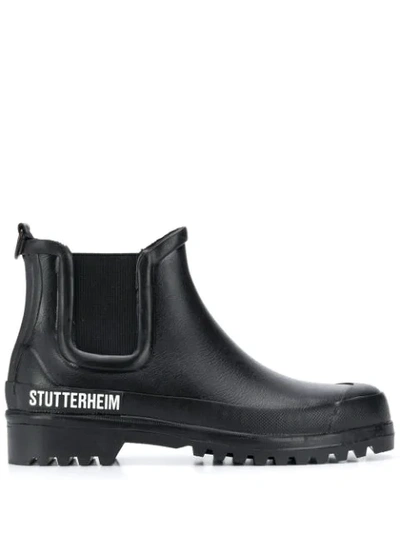 Shop Stutterheim Chunky Logo Print Chelsea Boots In Black