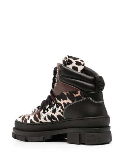 Shop Ganni Panelled Leopard Ankle Boots In Black