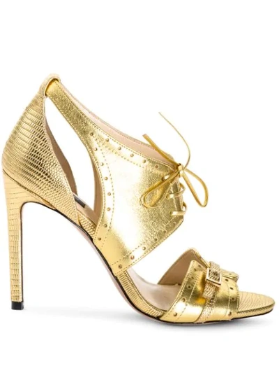 Shop Pinko Perforated Cut-out Detail Sandals In Gold