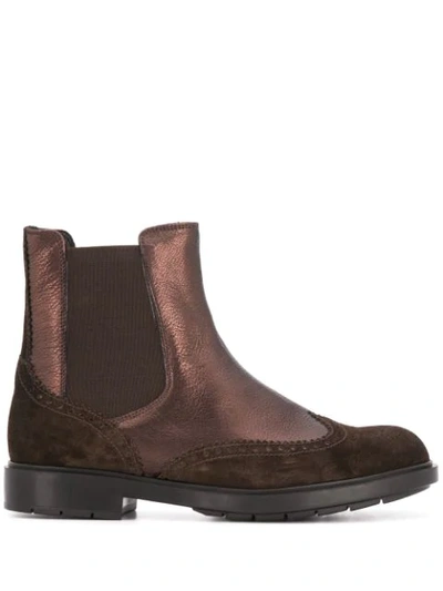 Shop Fratelli Rossetti Panelled Brogue Ankle Boots In Brown