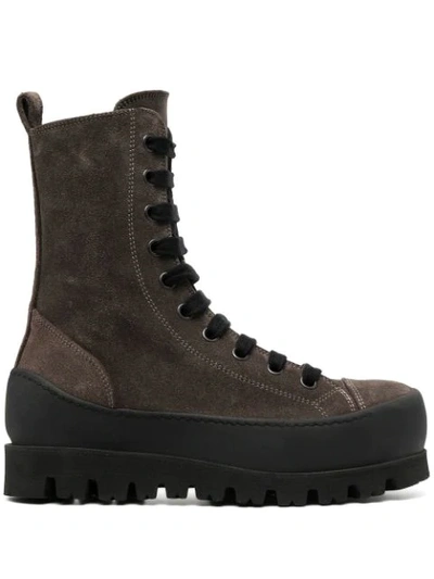 Shop Ann Demeulemeester Ridged Sole Lace-up Boots In Brown