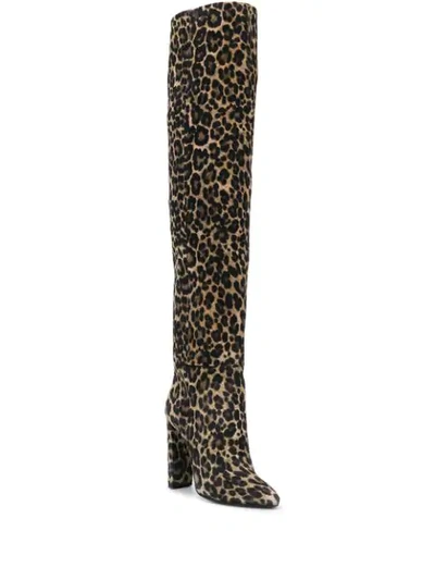 Shop Saint Laurent 76 Leopard-print Over-the-knee Boots In Neutrals