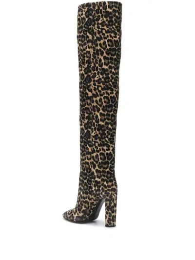 Shop Saint Laurent 76 Leopard-print Over-the-knee Boots In Neutrals