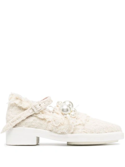 Shop Simone Rocha Pearl-embellished Pointed-toe Brogues In Neutrals