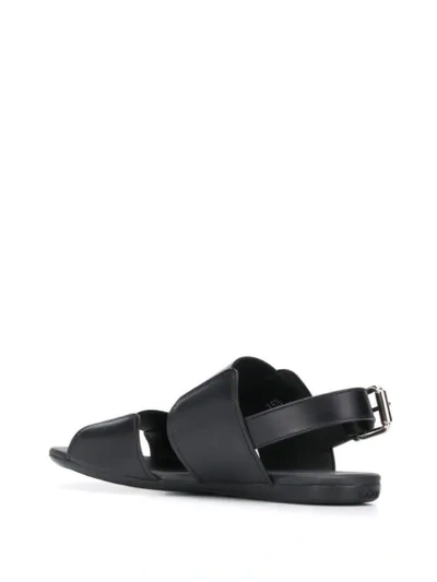 Shop Hogan Buckled Logo Sandals In Black