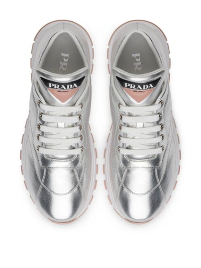 Shop Prada Metallic Stitched Sneakers