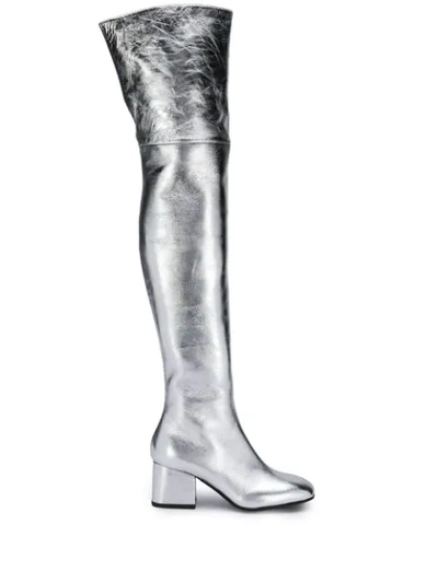 Shop Marni Metallic Thigh-high Boots In Silver