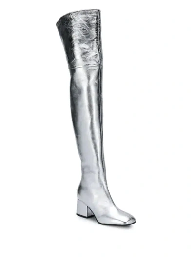 Shop Marni Metallic Thigh-high Boots In Silver