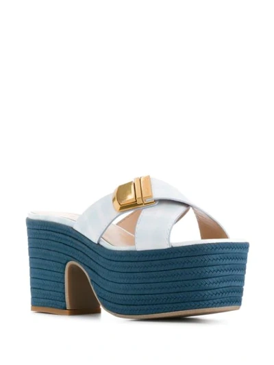 Shop Jacquemus Tatanes Wedge Mules In Blue