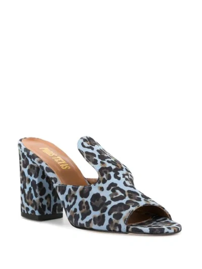 Shop Paris Texas Leopard Print Block Heel Mules In Blue