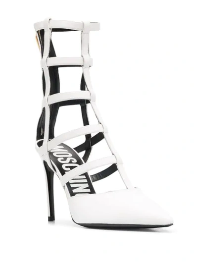 Shop Moschino Caged Calf Leather Pumps In White