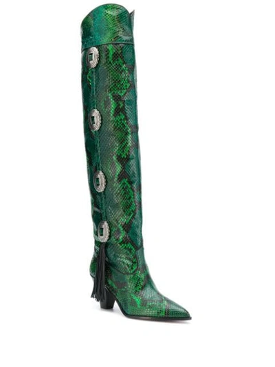 Shop Aquazzura Go West 70mm Snake-effect Boots In Green