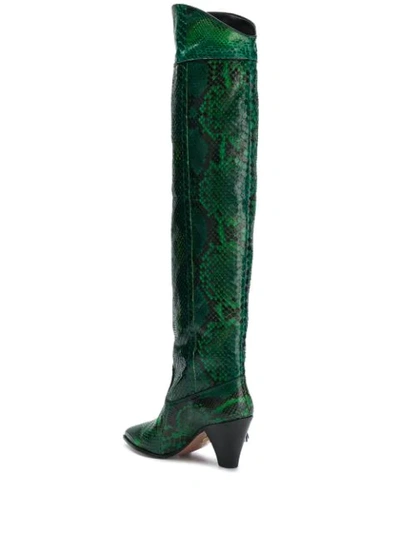 Shop Aquazzura Go West 70mm Snake-effect Boots In Green